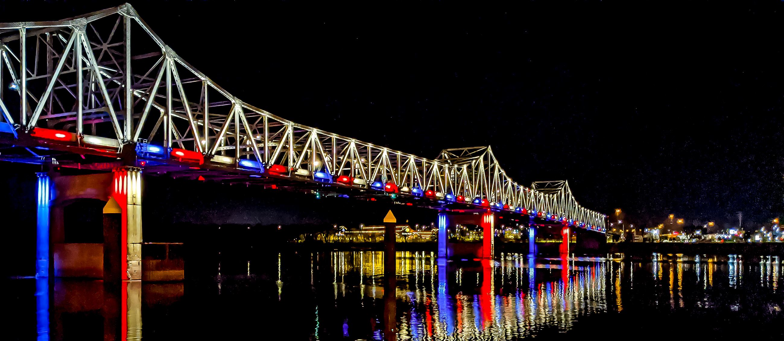 Photo of Bridge With Blue and Red Lighting 